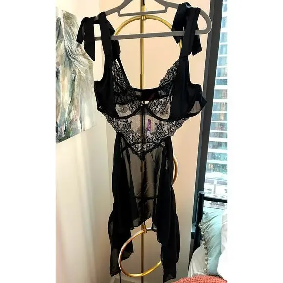 Adore Me | Fantasia Unlined Babydoll Dress Lingerie in Black | NWT | Size 38D - Picture 4 of 6